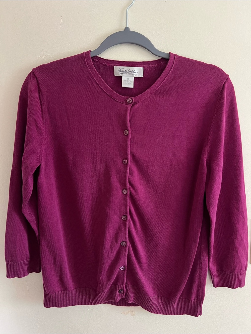 Brooks Brothers Women’s Italian 100% Cotton Raspberry Button-Front Cardigan Med